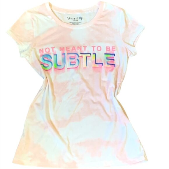 Wound Up Graphic Tee "Not Meant to Be Subtle" Jrs Sz L(11-13) Pink Tie Dye 34L - Picture 1 of 7